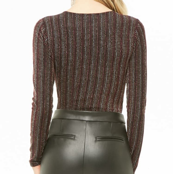 Forever 21 black long metallic stripe bodysuit - Picture 4 of 4